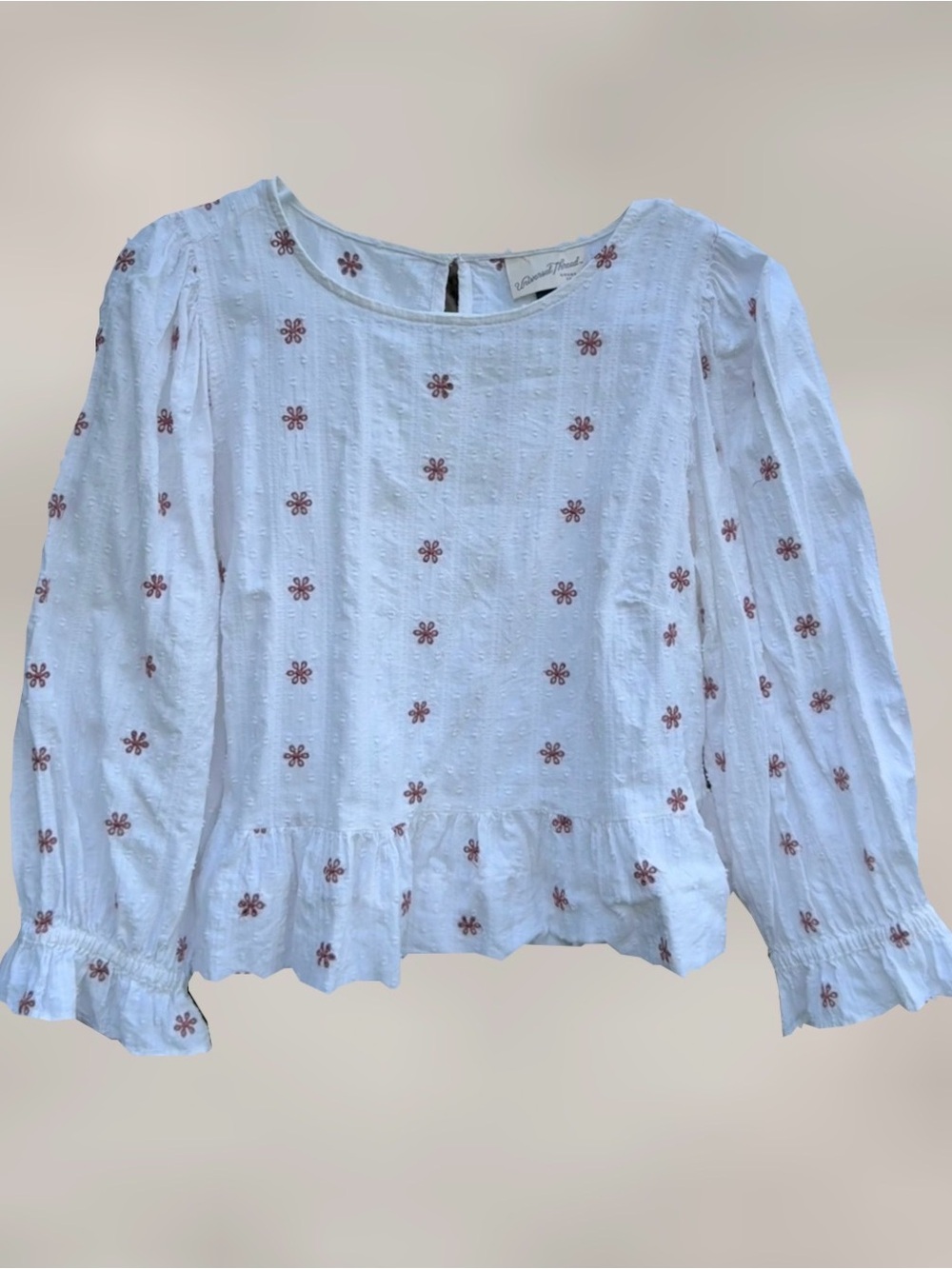 Upcycled Cropped White Eyelet Blouse with Puff Sleves